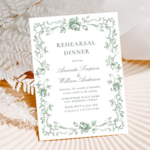 Renaissance Ornate Sage Green Rehearsal Dinner Invitation