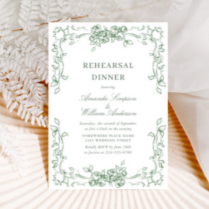 Renaissance Ornate Sage Green Rehearsal Dinner Invitation