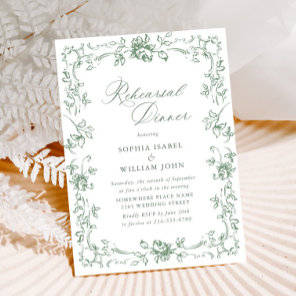 Renaissance Ornate Sage Green Rehearsal Dinner Invitation
