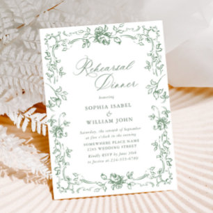 Renaissance Ornate Sage Green Rehearsal Dinner Invitation