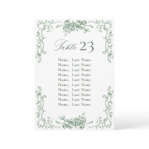 Renaissance Ornate Sage Green Seating Chart Card