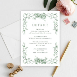 Renaissance Ornate Sage Green Wedding Details Enclosure Card
