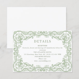 Renaissance Ornate Sage Green Wedding  Details Enclosure Card