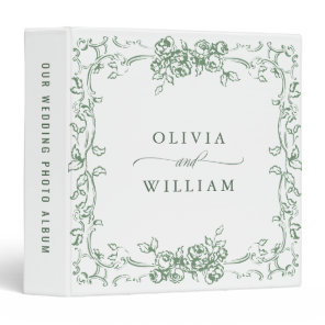 Renaissance Ornate Sage Green Wedding photo album 3 Ring Binder