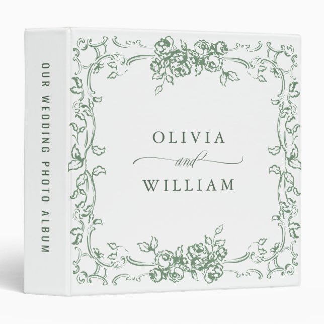 Renaissance Ornate Sage Green Wedding photo album 3 Ring Binder (Front/Spine)