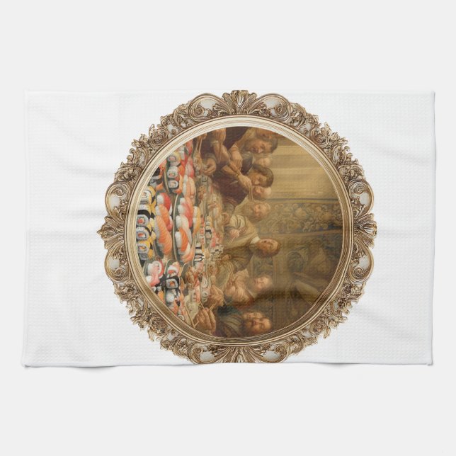 Renaissance Painting Parody Man Eating Sushi Kitchen Towel (Horizontal)