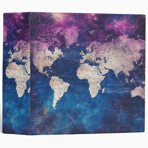 Renaissance Purple Celestial World Map 3 Ring Binder