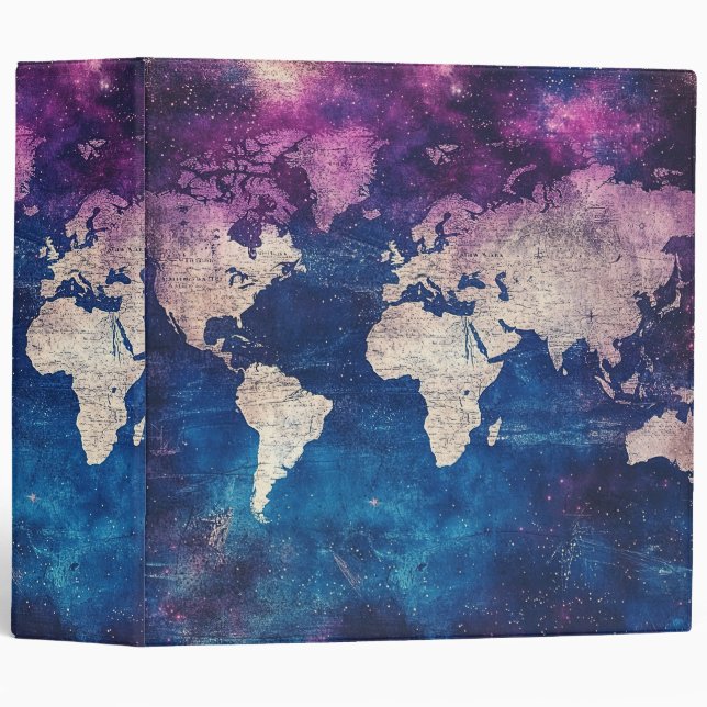 Renaissance Purple Celestial World Map 3 Ring Binder (Front/Spine)