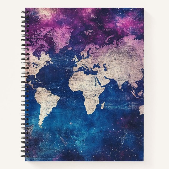 Renaissance Purple Celestial World Map Notebook (Front)