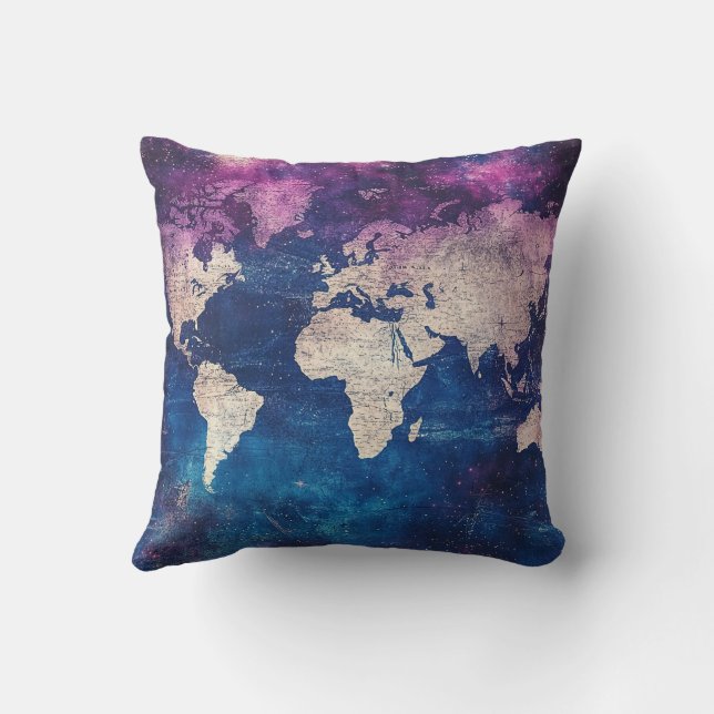 Renaissance Purple Celestial World Map Throw Pillow (Back)