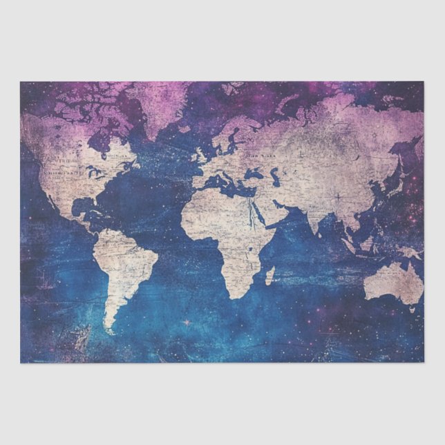 Renaissance Purple Celestial World Map Tissue Paper (Front)