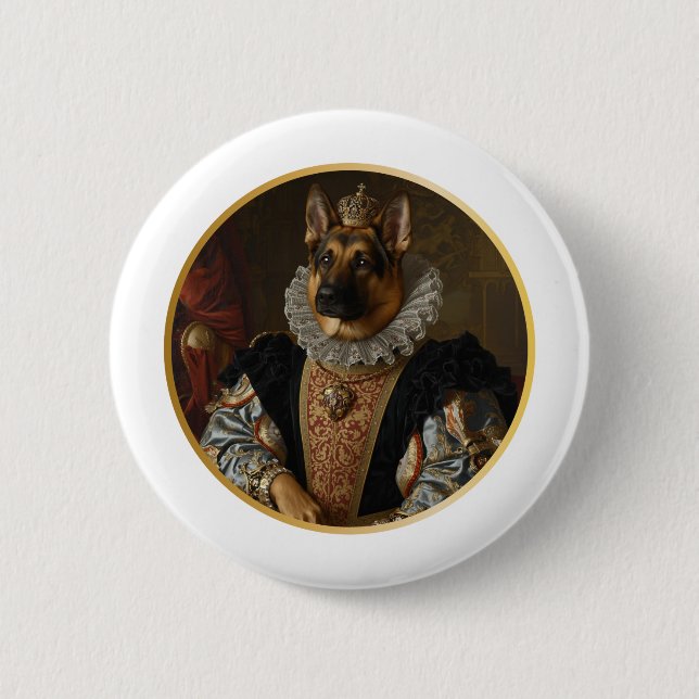 Renaissance Queen Portrait German Shepherd Button (Front)