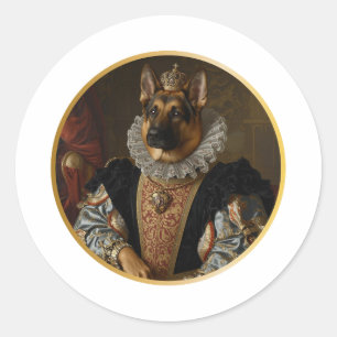 Renaissance Queen Portrait German Shepherd Classic Round Sticker