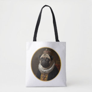 Renaissance Queen Portrait–Inspired Beige Pug Art Tote Bag