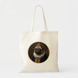 Renaissance Queen Portrait–Inspired Beige Pug Art Tote Bag
