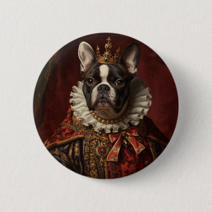 Renaissance Queen Portrait–Inspired Black Pug Art Button