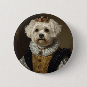 Renaissance Queen Portrait–Inspired Black Pug Art Button