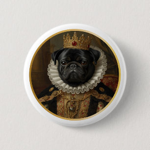 Renaissance Queen Portrait–Inspired Black Pug Art Button