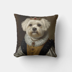 Renaissance Queen Portrait–Inspired Black Pug Art Throw Pillow