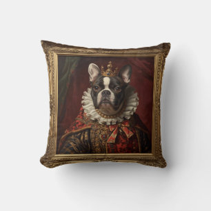 Renaissance Queen Portrait–Inspired Black Pug Art Throw Pillow