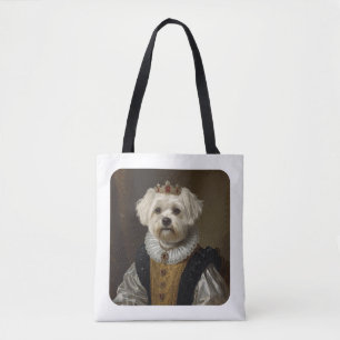 Renaissance Queen Portrait–Inspired Black Pug Art Tote Bag