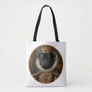 Renaissance Queen Portrait–Inspired Black Pug Art Tote Bag