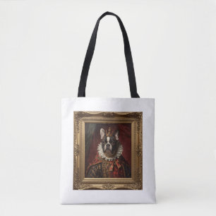 Renaissance Queen Portrait–Inspired Black Pug Art Tote Bag