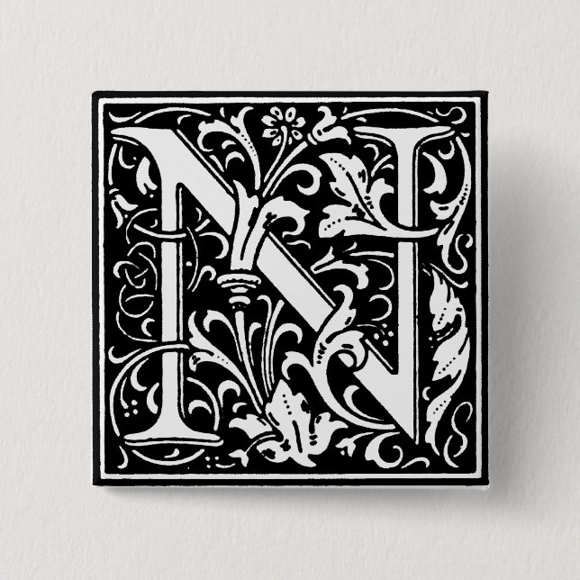 Renaissance Style Alphabet Letter N - Pin (Front)