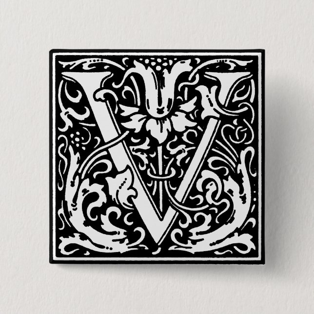 Renaissance Style Alphabet Letter V - Pin (Front)