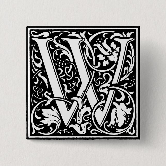 Renaissance Style Alphabet Letter W - Pin (Front)
