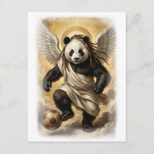Renaissance Style Panda Player Soccer on a Holiday Postcard