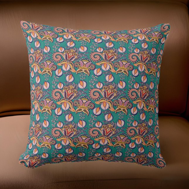Renaissance Teal Gold Orange Medieval | Throw Pillow (Creator Uploaded)