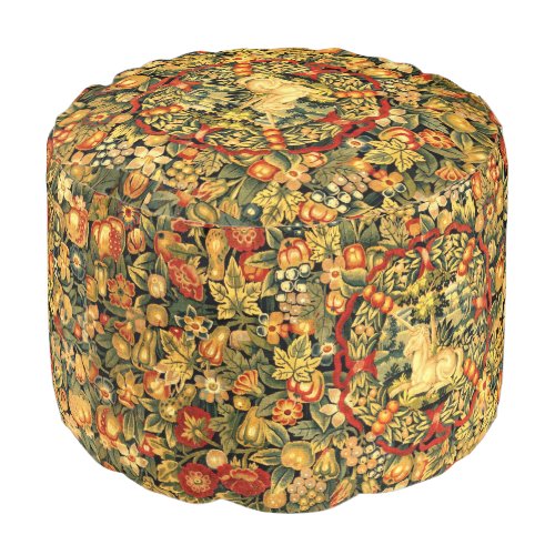 Renaissance Unicorn Amid Fruit  Flowers Pattern Pouf