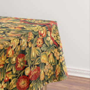 Renaissance Unicorn Amid Fruit & Flowers Pattern Tablecloth