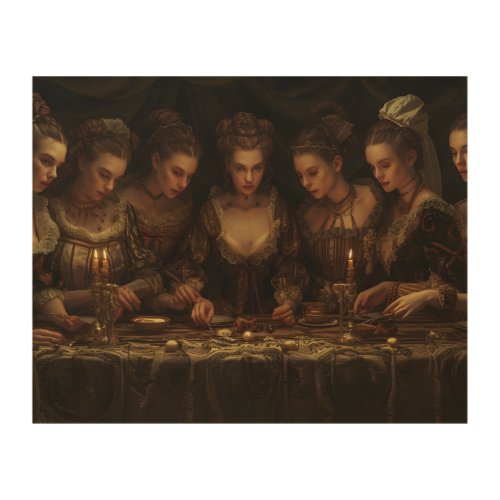 Renaissance Women Candlelight Gathering Wood Wall Art