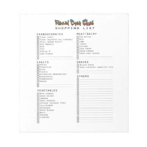 Renal Diet Chef Shopping List Pad