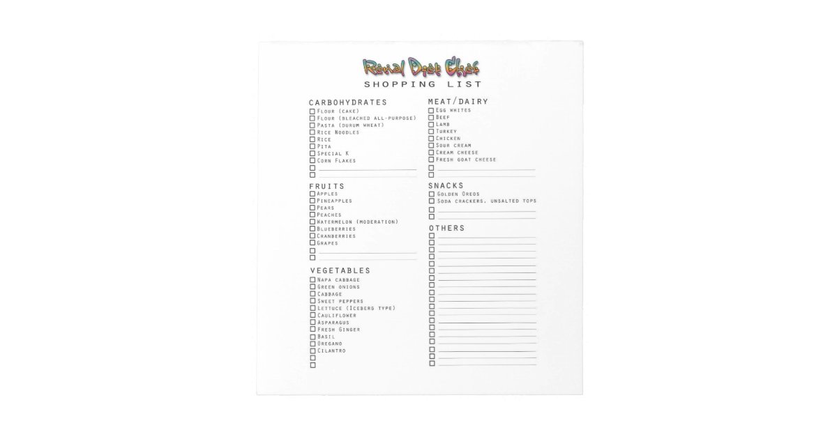 Renal Diet Chef Shopping List Pad | Zazzle.com