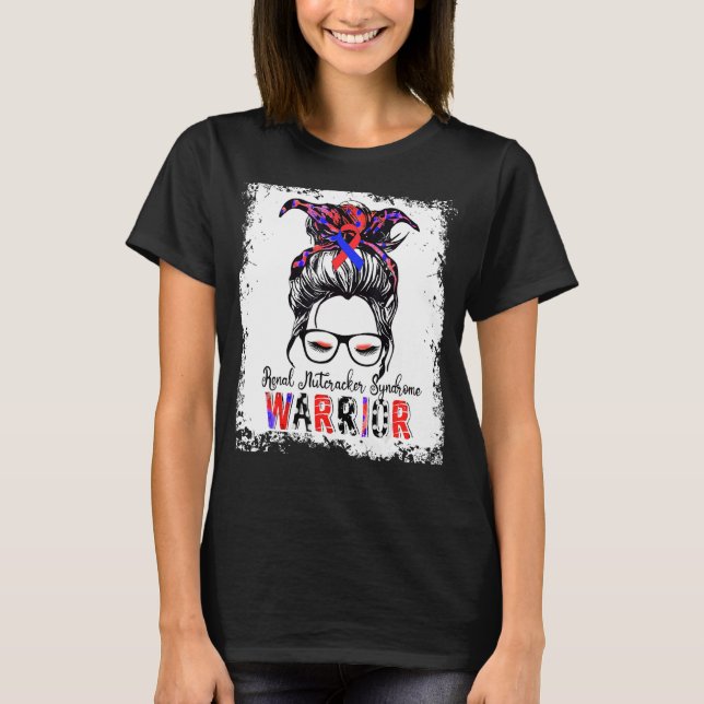 Renal Nutcracker Syndrome Warrior  Blue Red Ribbon T-Shirt (Front)