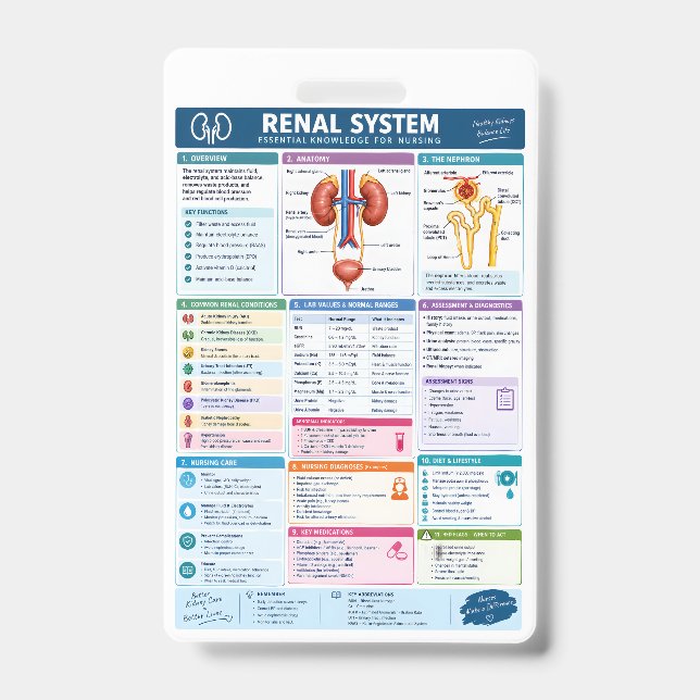 Renal System Analysis Nursing Reference, Kidney Ba Badge (Front)