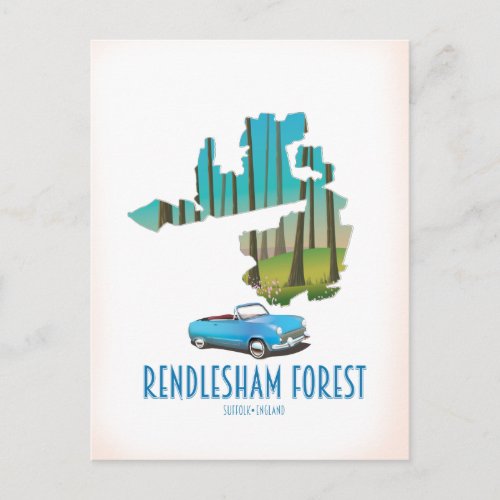 Rendlesham Forest Suffolk Vintage map Postcard