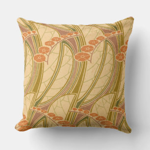 Rene Beauclair’s Art Nouveau Curvy Floral Pattern Throw Pillow
