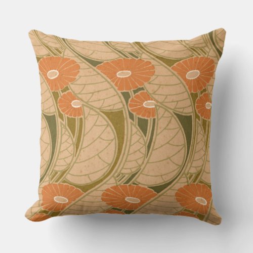Rene Beauclairs Art Nouveau Orange Daisy Throw Pillow