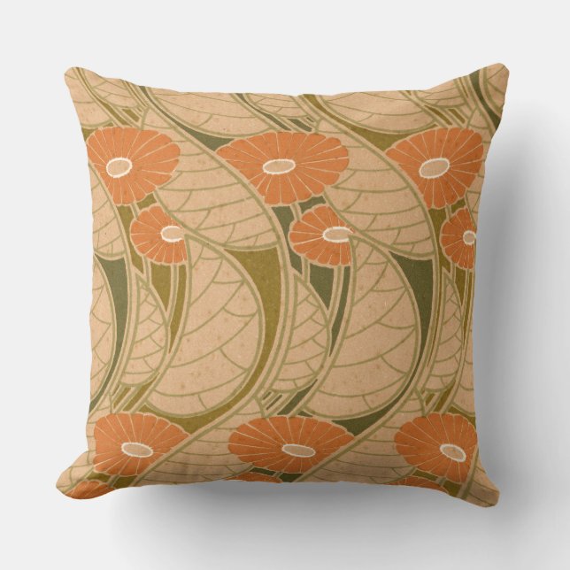 Rene Beauclair’s Art Nouveau Orange Daisy Throw Pillow (Front)