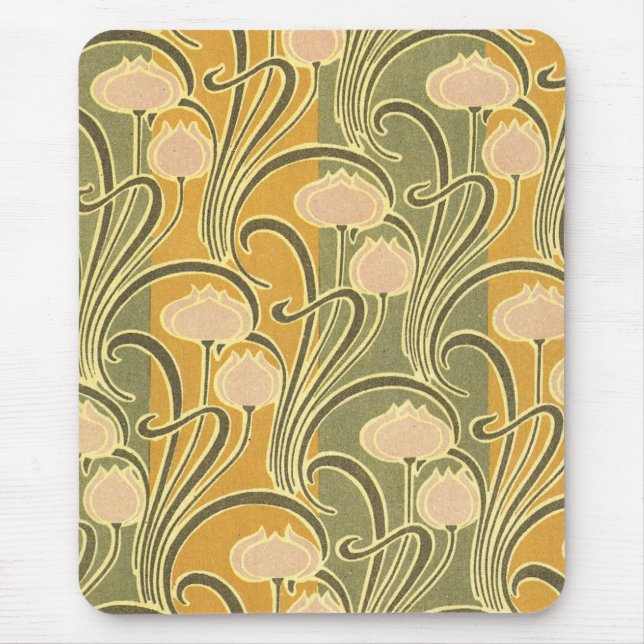 Rene Beauclair’s Art Nouveau Stripes & Flowers Mouse Pad (Front)