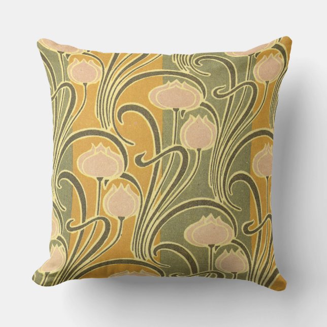Rene Beauclair’s Art Nouveau Stripes & Flowers Throw Pillow (Front)