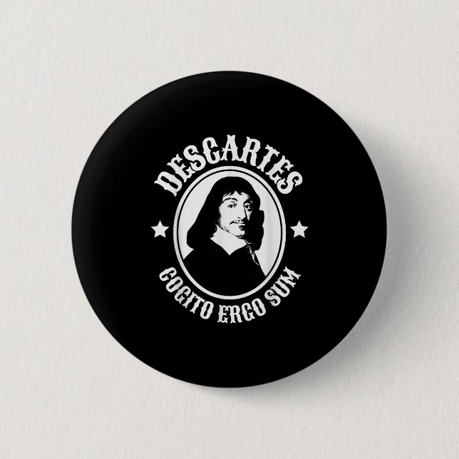 Rene Descartes Cogito Ergo Sum Quote  Button (Front)