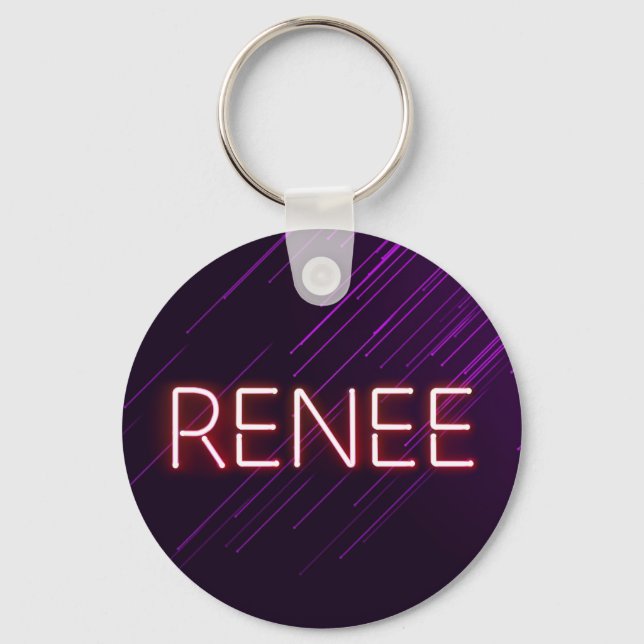 Renee name in glowing neon lights novelty keychain (Front)