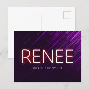 Renee name in glowing neon lights novelty postcard