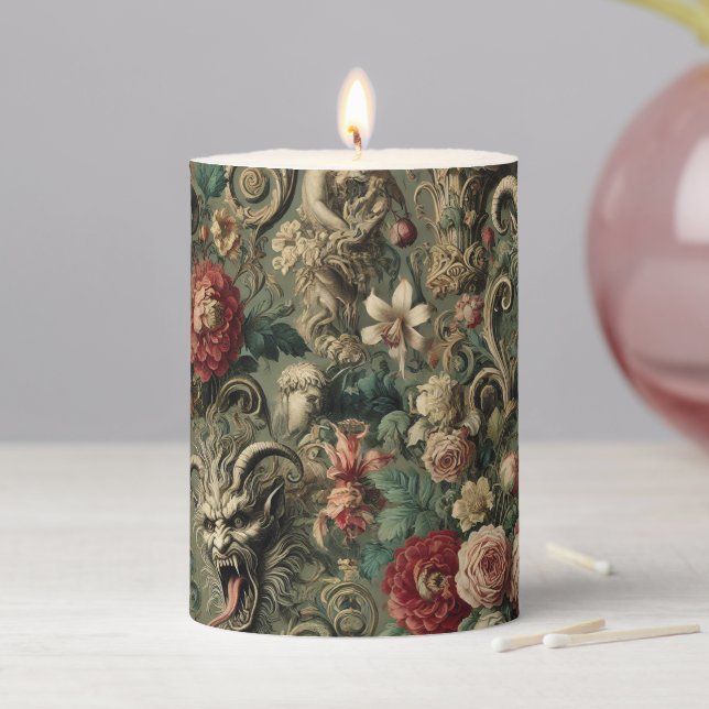 🩸 Renegade Harvest – Gothic Ritual in Tapestry Pillar Candle (In Situ)