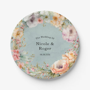 Renew Blue and Spring Peony Chic Wedding Paper Plates